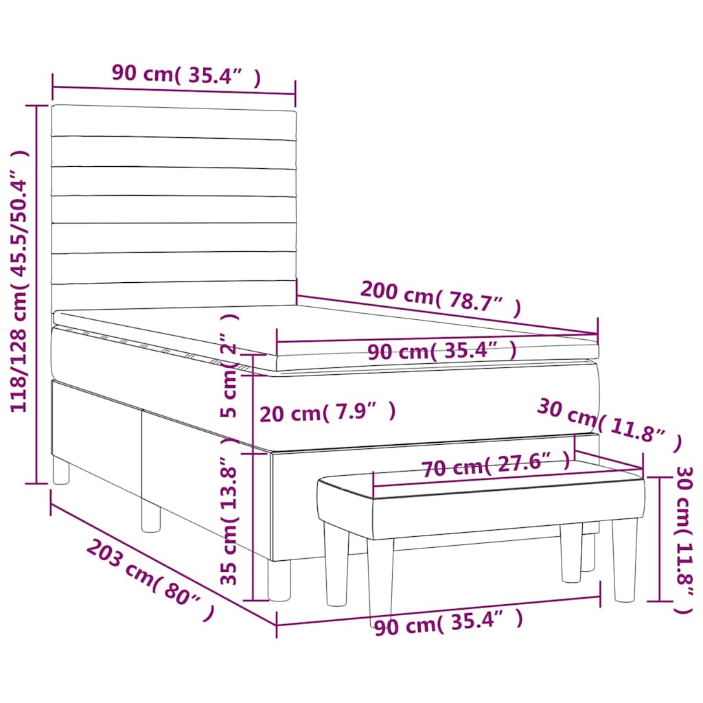 kontinentalseng med madras 90x200 cm fløjl mørkeblå