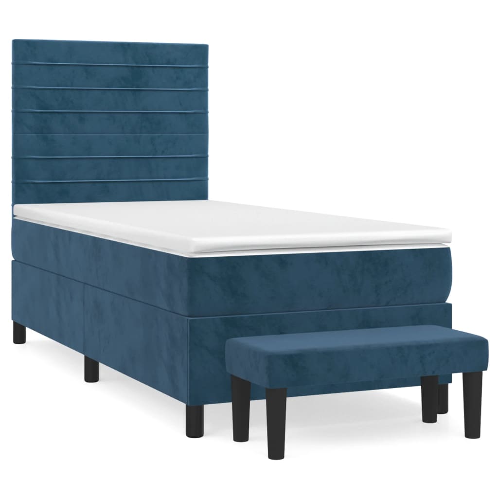 kontinentalseng med madras 100x200 cm fløjl mørkeblå
