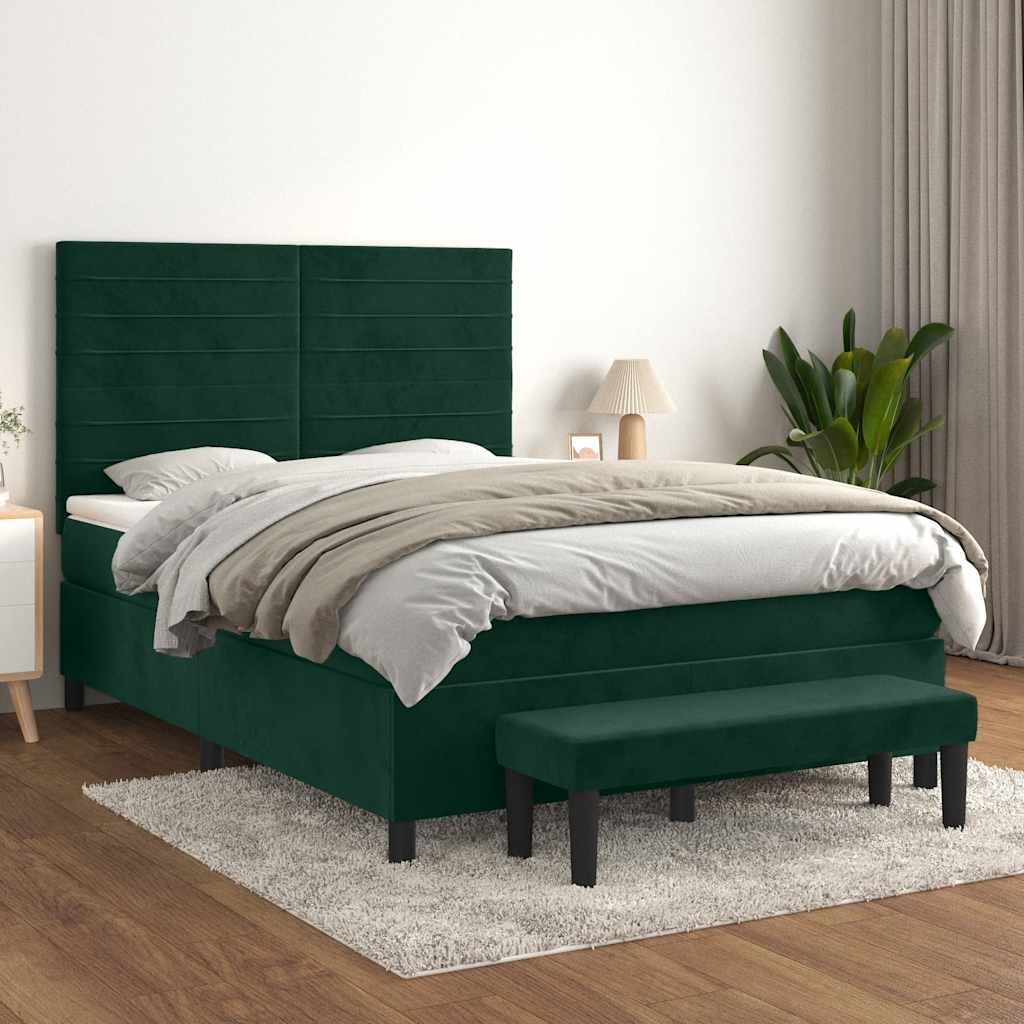 kontinentalseng med madras 140x190 cm fløjl mørkegrøn