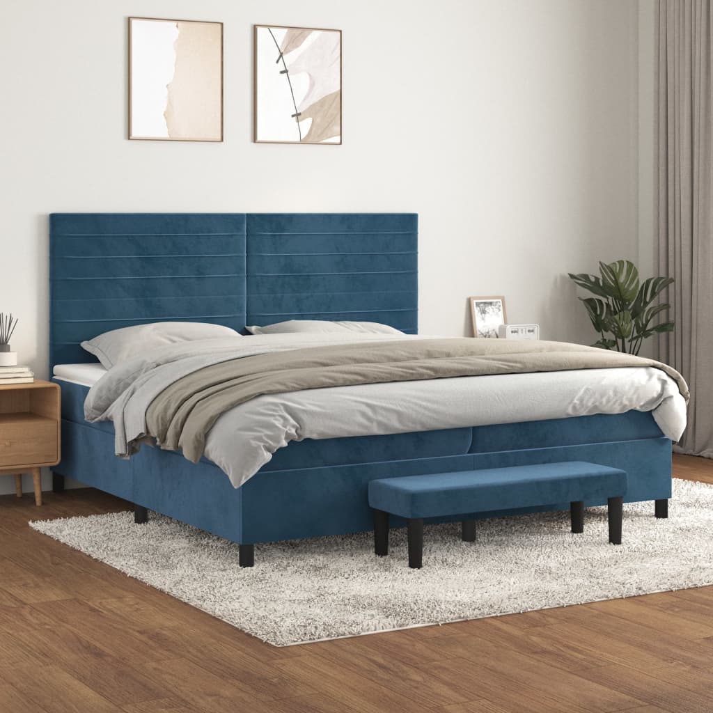 kontinentalseng med madras 200x200 cm fløjl mørkeblå