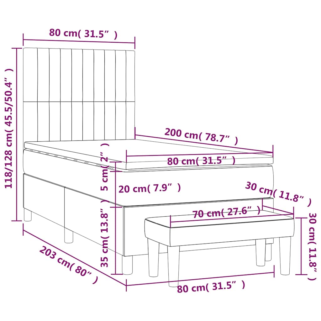 kontinentalseng med madras 80x200 cm fløjl mørkegrøn