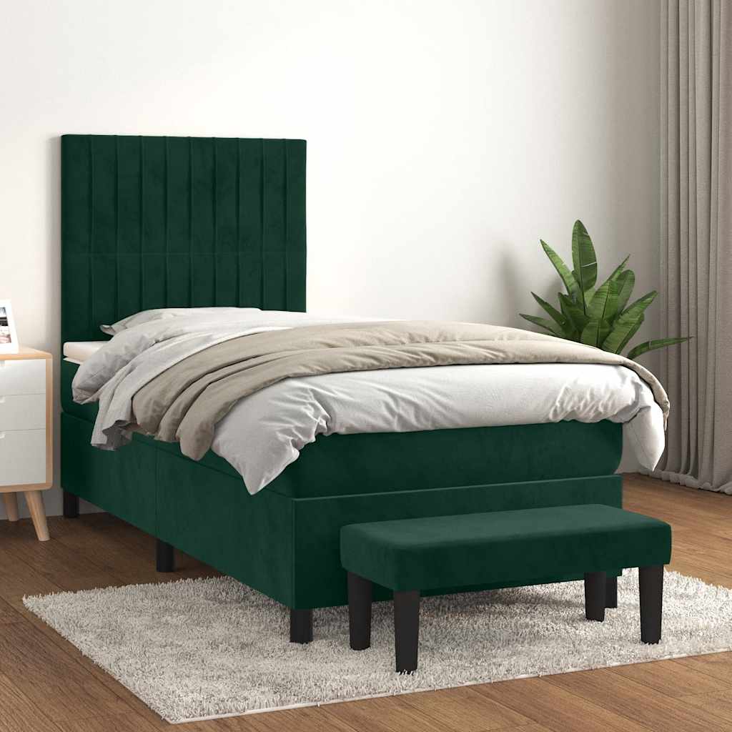 kontinentalseng med madras 80x200 cm fløjl mørkegrøn