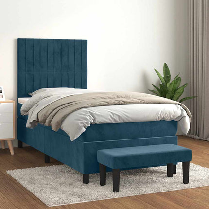 kontinentalseng med madras 90x190 cm fløjl mørkeblå