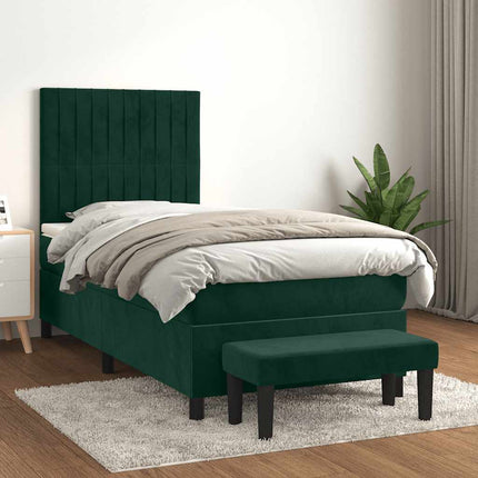 kontinentalseng med madras 90x200 cm fløjl mørkegrøn