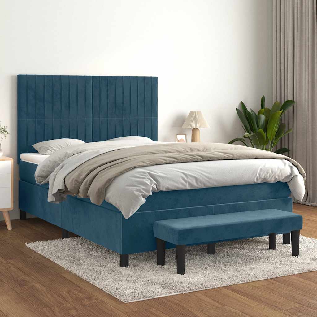 kontinentalseng med madras 140x190 cm fløjl mørkeblå