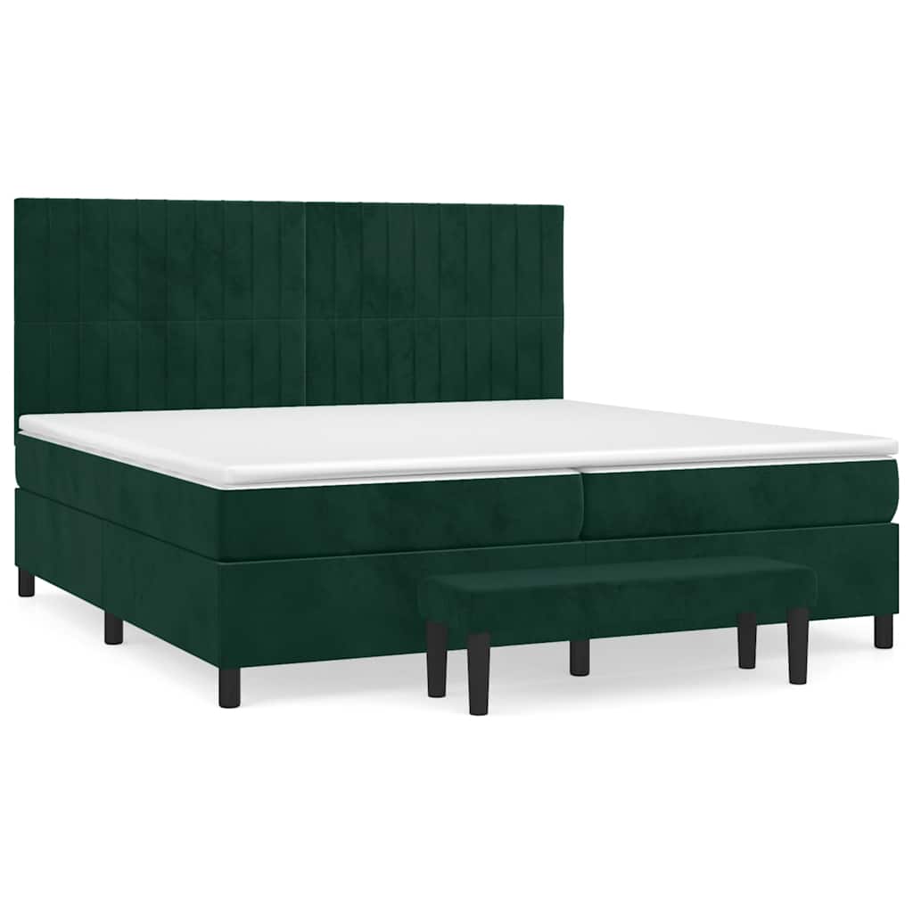 kontinentalseng med madras 200x200 cm fløjl mørkegrøn