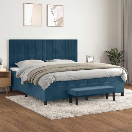 kontinentalseng med madras 200x200 cm fløjl mørkeblå