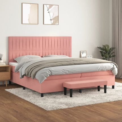 kontinentalseng med madras 200x200 cm fløjl lyserød