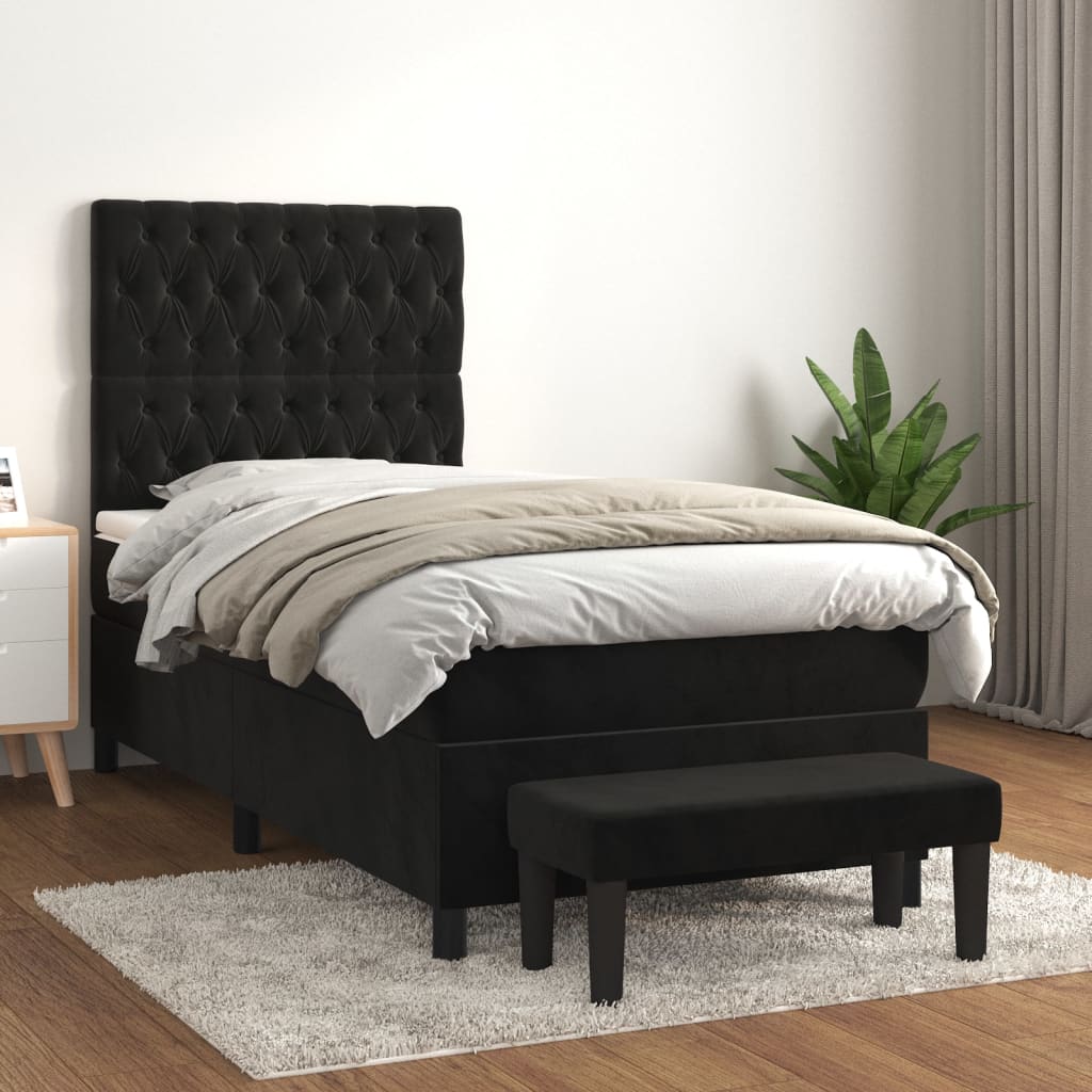 kontinentalseng med madras 90x190 cm fløjl sort