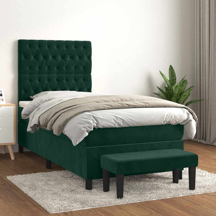 kontinentalseng med madras 90x200 cm fløjl mørkegrøn
