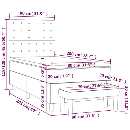 kontinentalseng med madras 80x200 cm fløjl mørkegrøn
