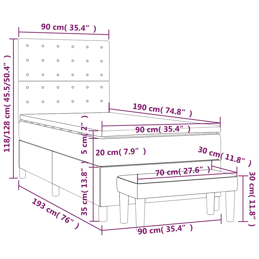 kontinentalseng med madras 90x190 cm fløjl mørkeblå