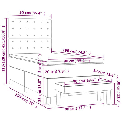 kontinentalseng med madras 90x190 cm fløjl mørkeblå
