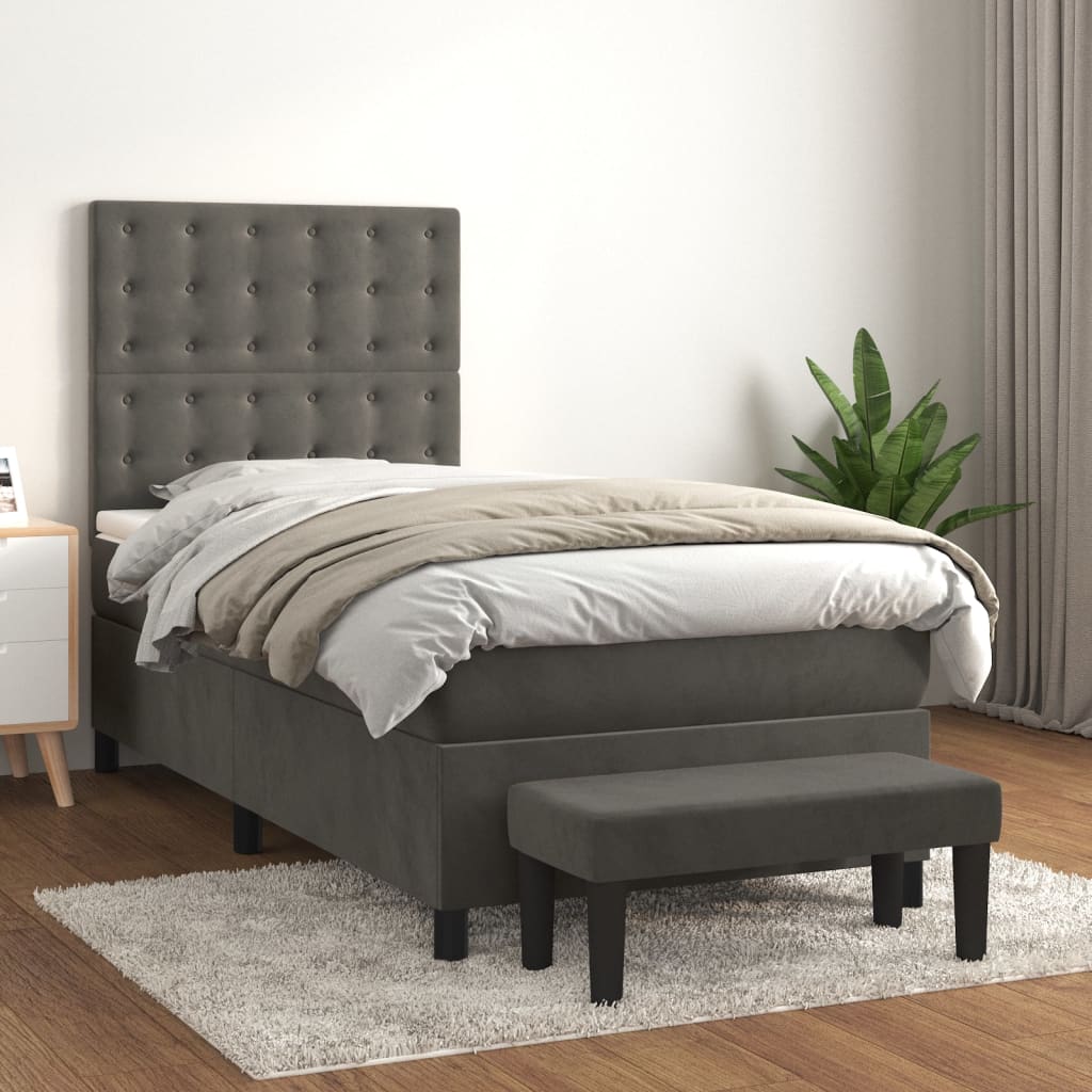 kontinentalseng med madras 90x200cm fløjl mørkegrå
