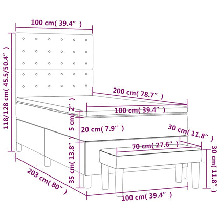 kontinentalseng med madras 100x200 cm fløjl mørkeblå