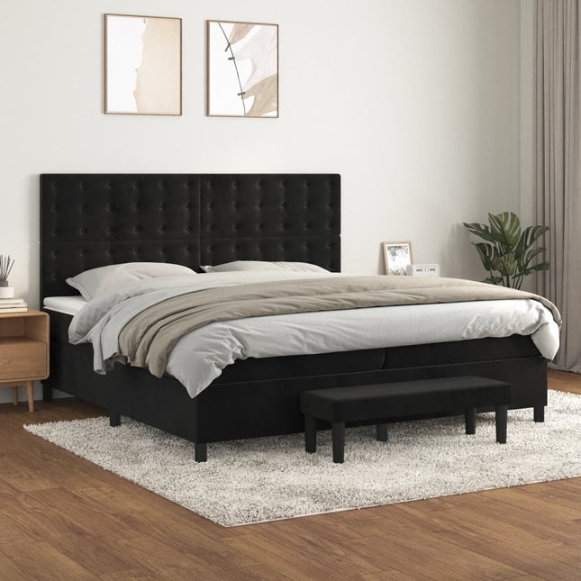kontinentalseng med madras 200x200 cm fløjl sort