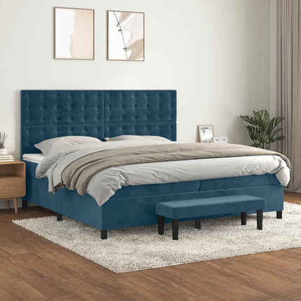 kontinentalseng med madras 200x200 cm fløjl mørkeblå