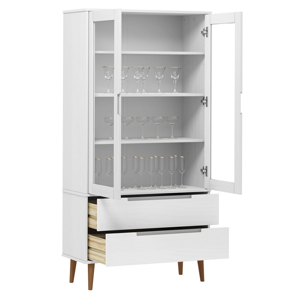 vitrineskab MOLDE 90x35x175 cm massivt fyrretræ hvid