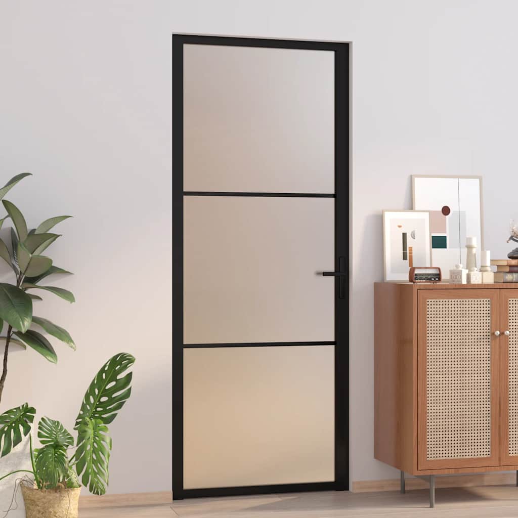 dør 83x201,5 cm mat glas og aluminium sort billede