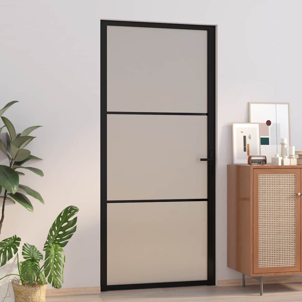 dør 93x201,5 cm sikkerhedsglas mat glas og aluminium sort billede