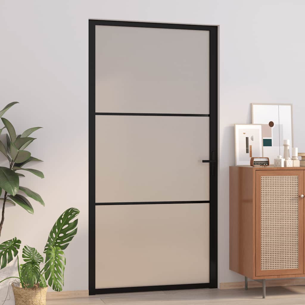 dør 102,5x201,5 cm sikkerhedsglas mat glas og aluminium sort billede