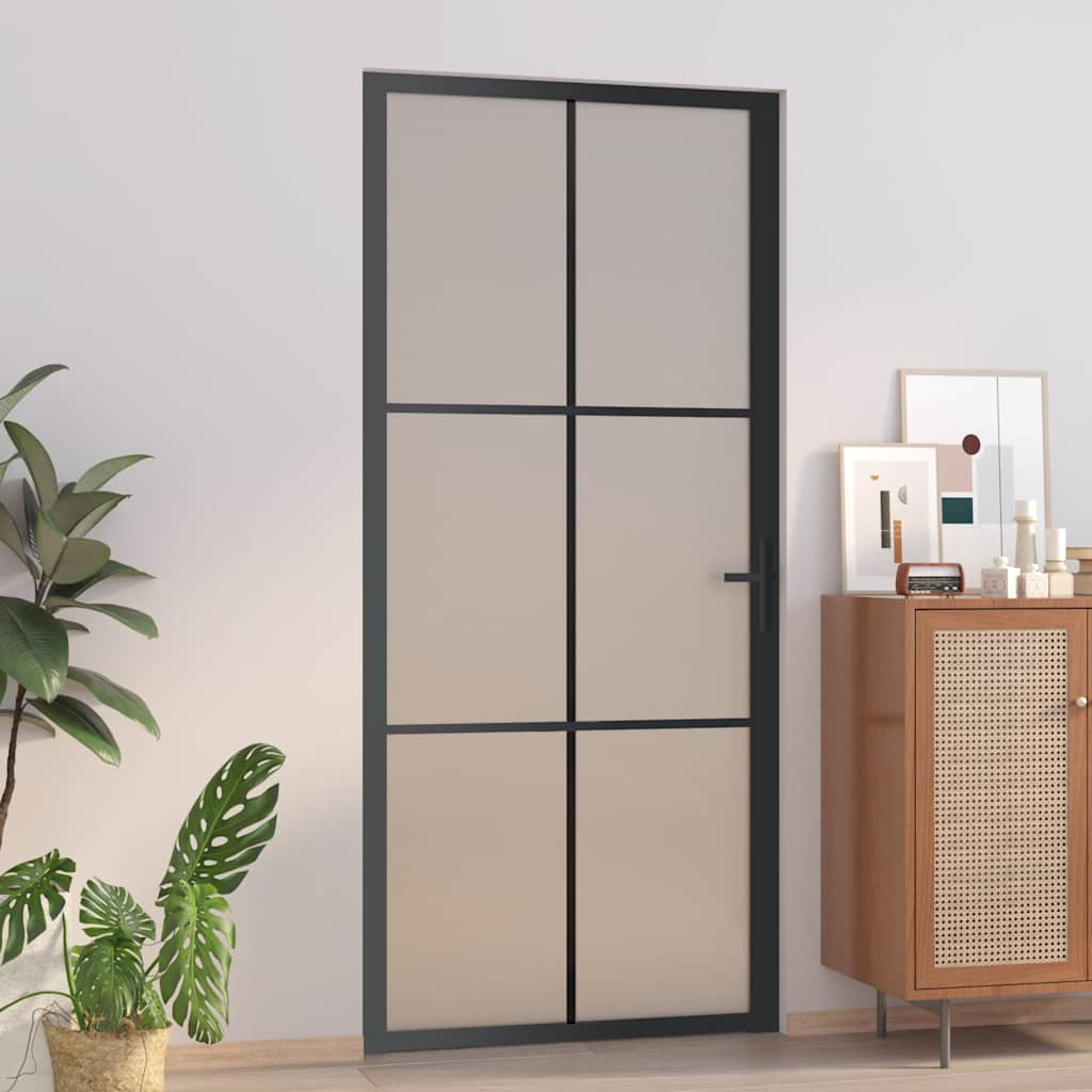 dør 93x201,5 cm sikkerhedsglas mat glas og aluminium sort billede