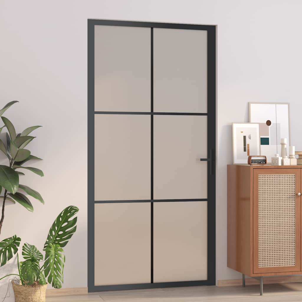 dør 102,5x201,5 cm sikkerhedsglas mat glas og aluminium sort billede