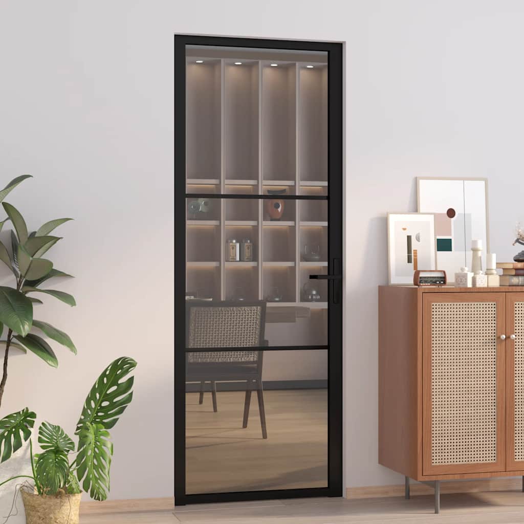dør 76x201,5 cm sikkerhedsglas og aluminium sort billede