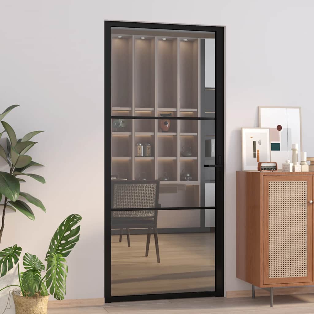 dør 93x201,5 cm sikkerhedsglas og aluminium sort billede