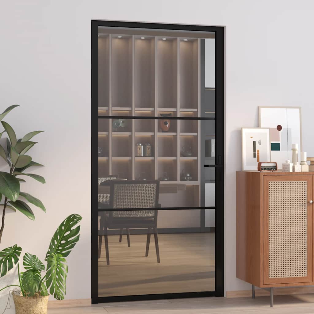 dør 102,5x201,5 cm sikkerhedsglas og aluminium sort billede