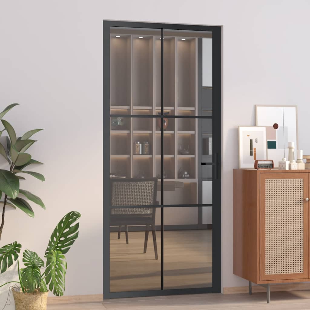 dør 93x201,5 cm sikkerhedsglas og aluminium sort billede