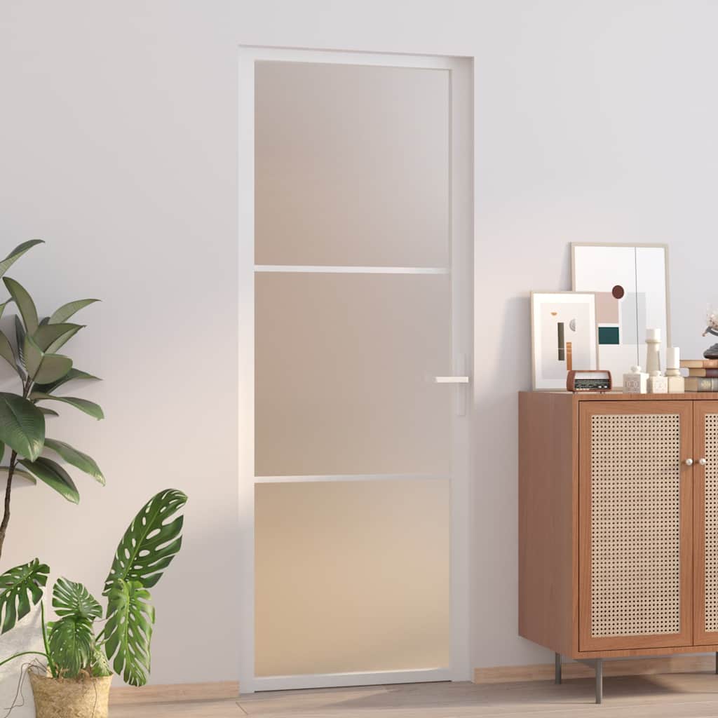 dør 76x201,5 cm mat glas og aluminium hvid billede