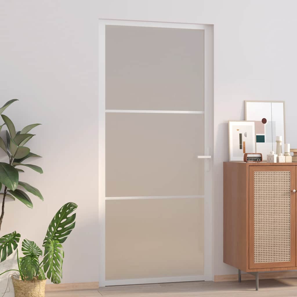 dør 93x201,5 cm mat glas og aluminium hvid billede