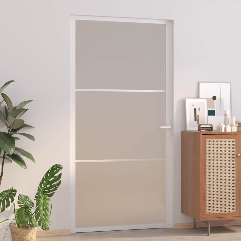 dør 102,5x201,5 cm sikkerhedsglas mat glas og aluminium hvid billede