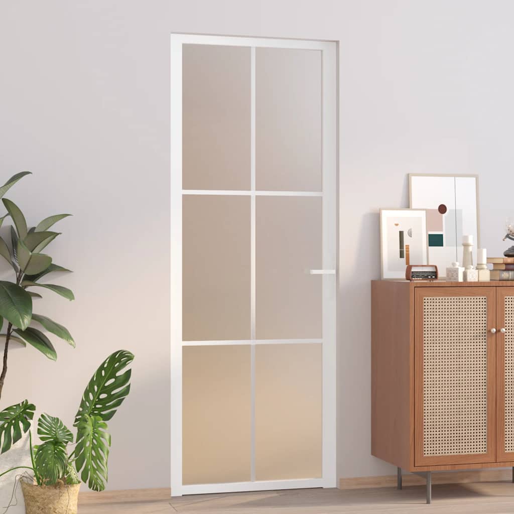 dør 76x201,5 cm mat glas og aluminium hvid billede