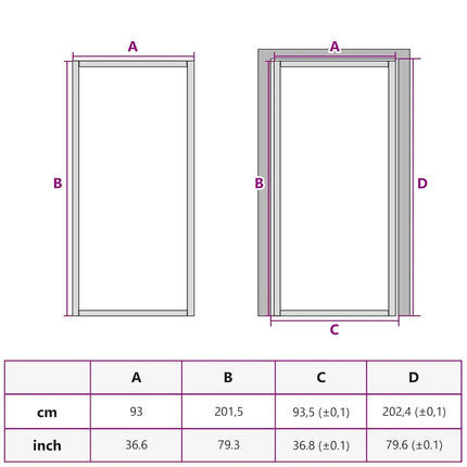 dør 93x201,5 cm mat glas og aluminium hvid