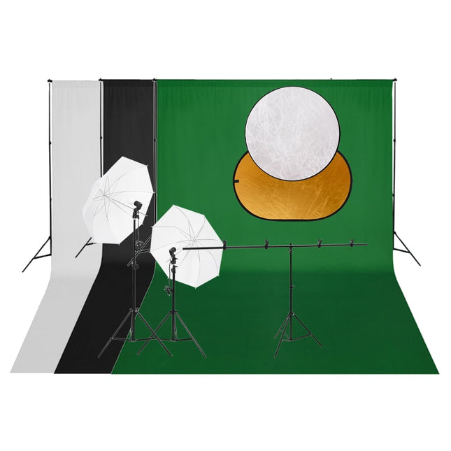 fotostudiesæt med lampesæt + fotobaggrund og reflektor
