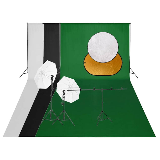fotostudiesæt med lampesæt + fotobaggrund og reflektor