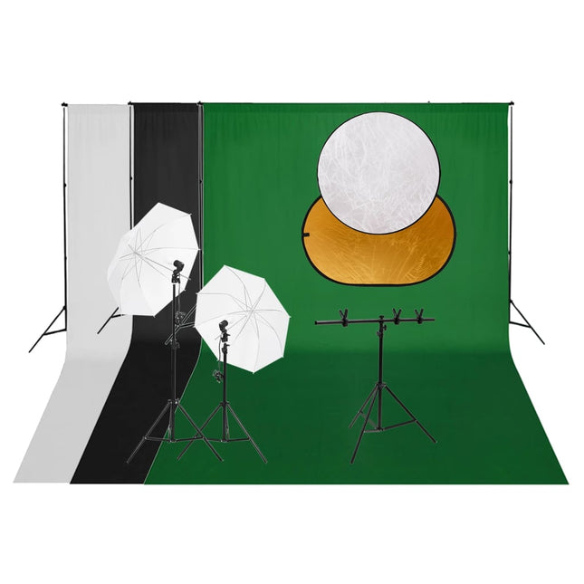 fotostudiesæt med lampesæt + fotobaggrund og reflektor