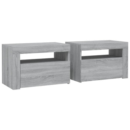 sengeborde med LED-lys 2 stk. 60x35x40 cm grå sonoma-eg
