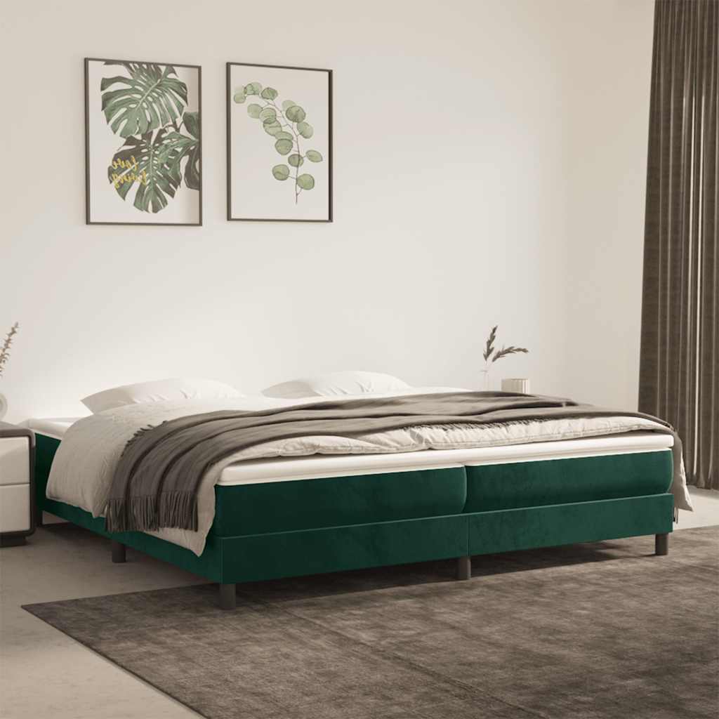 kontinentalseng med madras 200x200 cm fløjl mørkegrøn