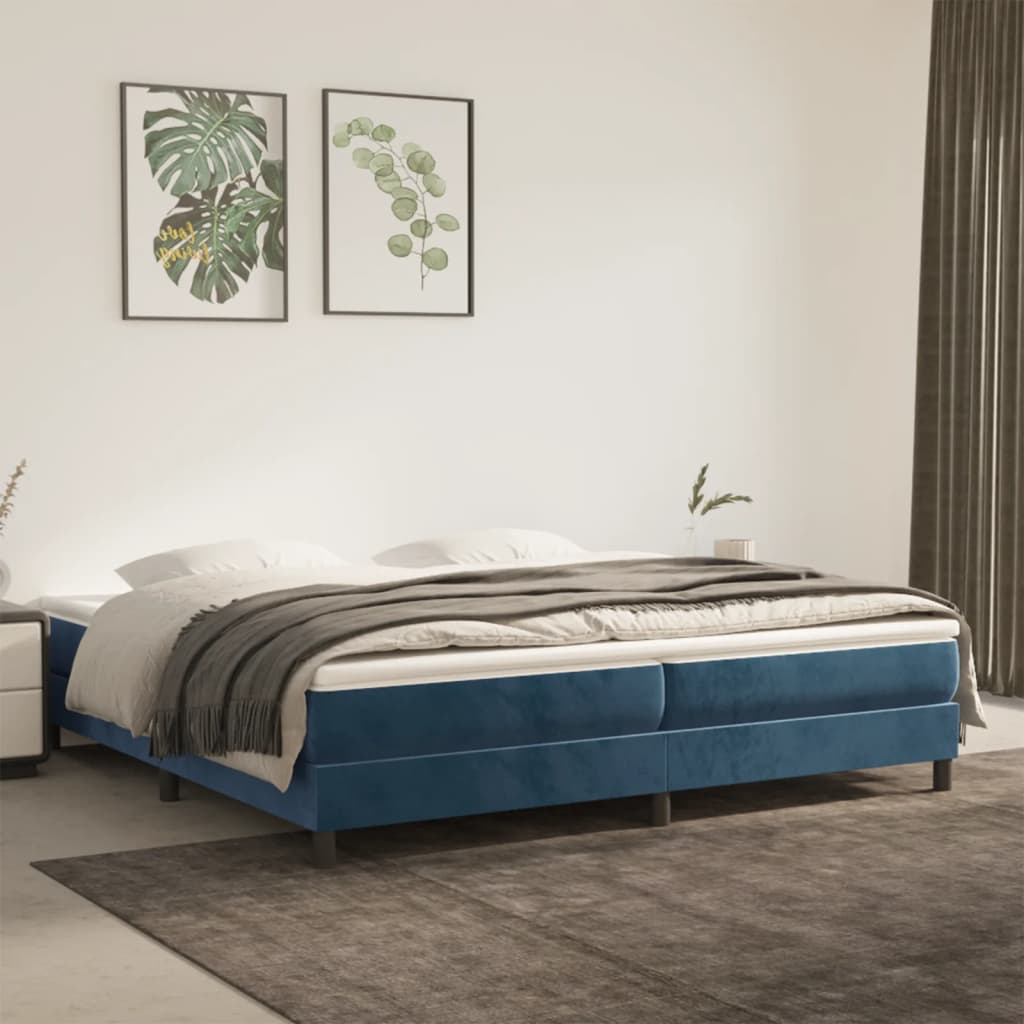 kontinentalseng med madras 200x200 cm fløjl mørkeblå
