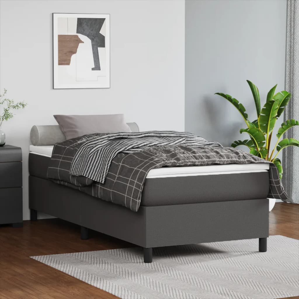 kontinentalseng 90x200 cm kunstlæder grå