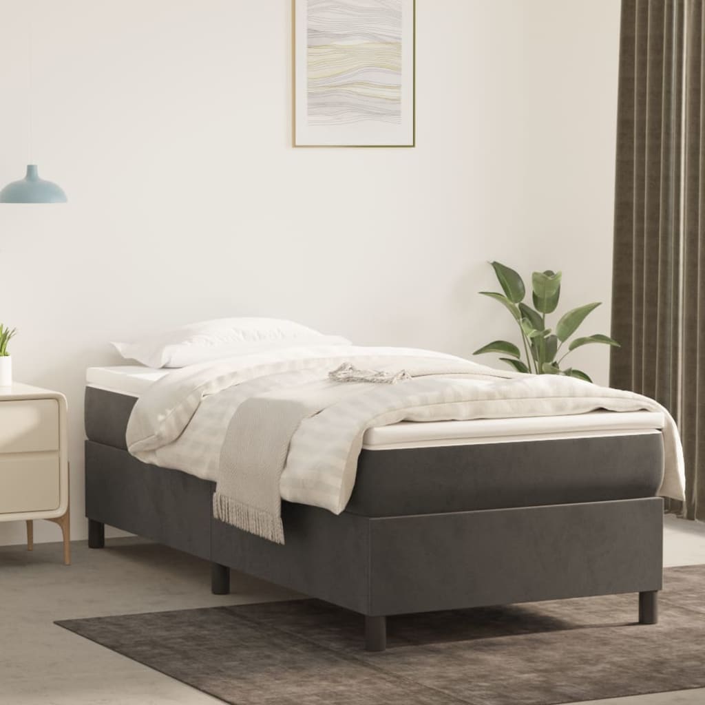 kontinentalseng med madras 100x200 cm fløjl mørkegrå