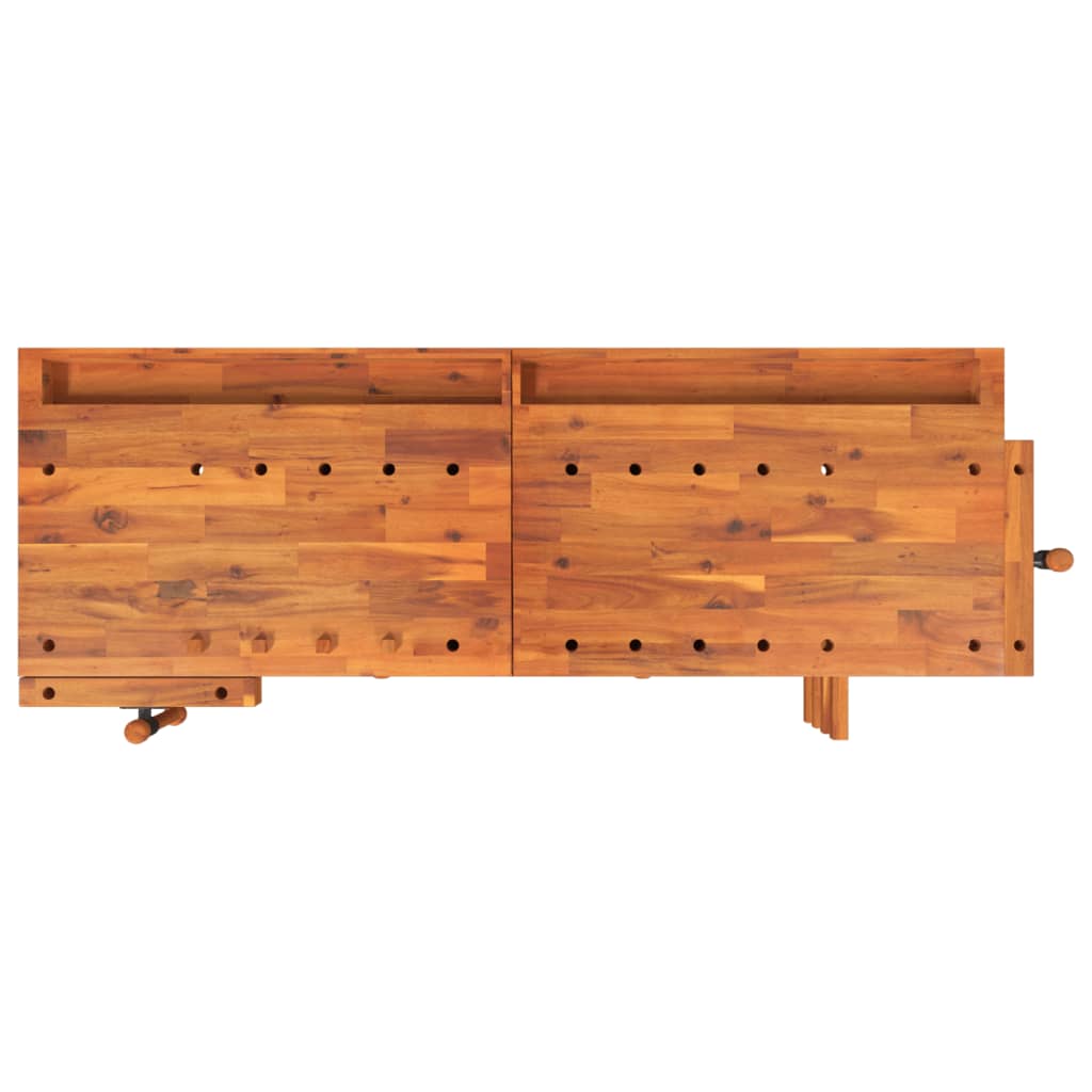 arbejdsbord m. skuffer + skruestik 162x62x83 cm massivt akacie