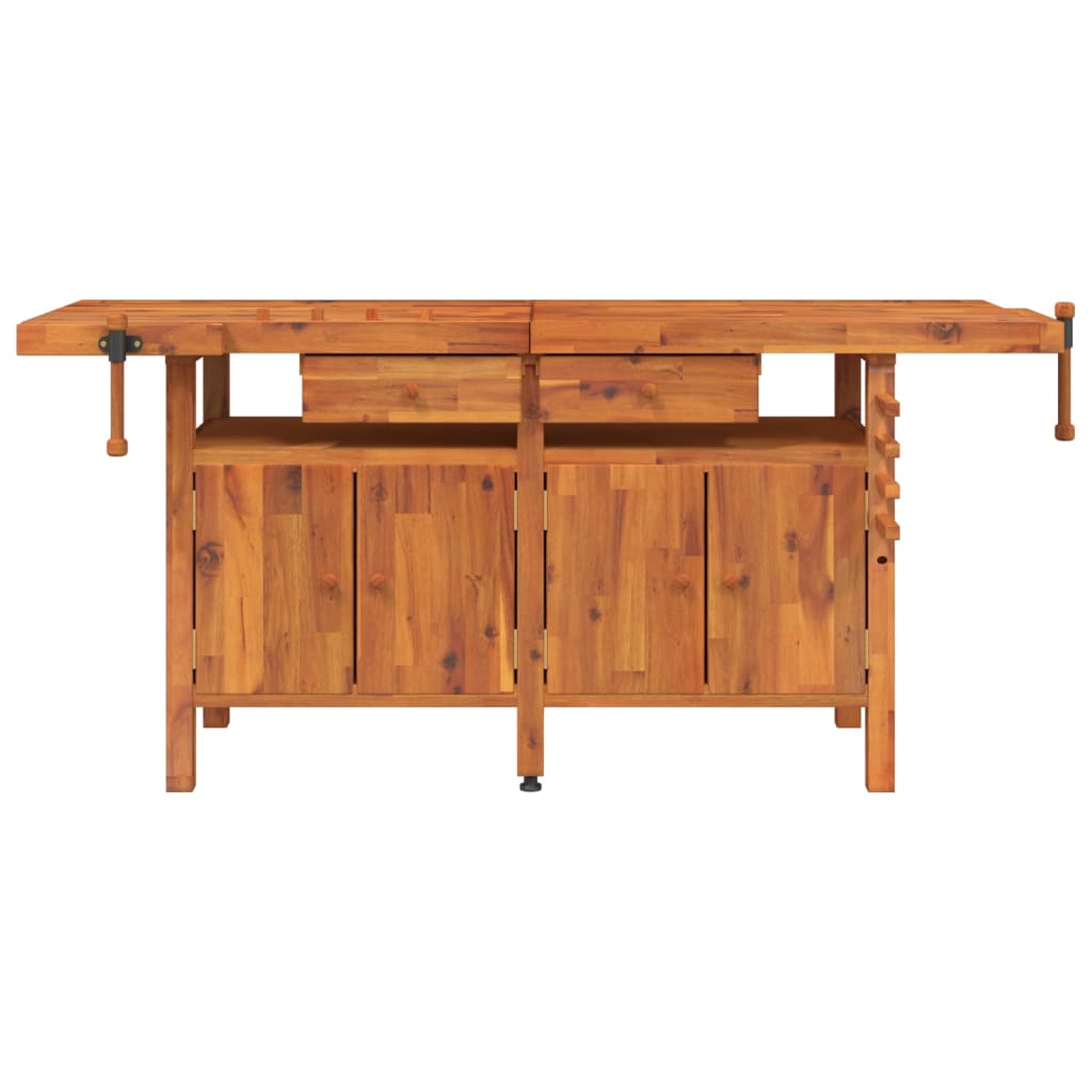 arbejdsbord m. skuffer + skruestik 192x62x83 cm massivt akacie