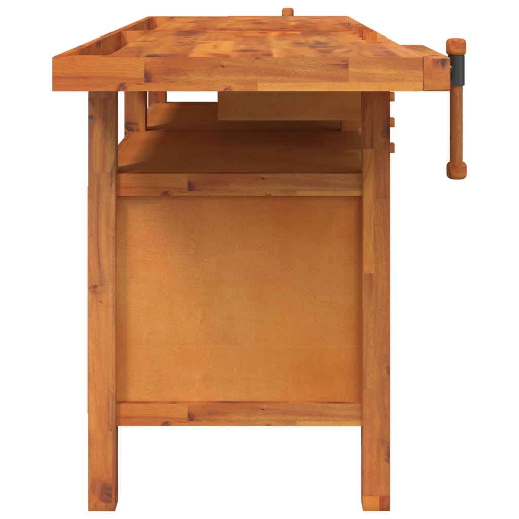arbejdsbord m. skuffer + skruestik 192x62x83 cm massivt akacie