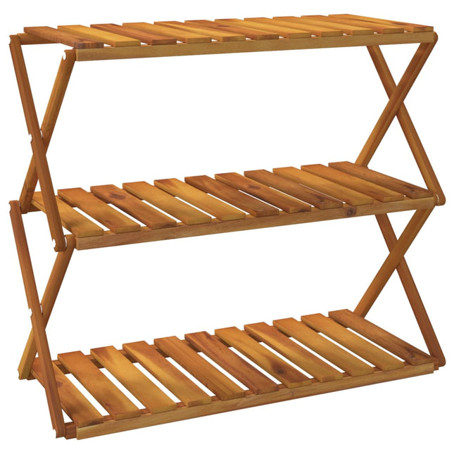 foldbar reol med 3 hylder 70x31x63 cm massivt akacietræ brun