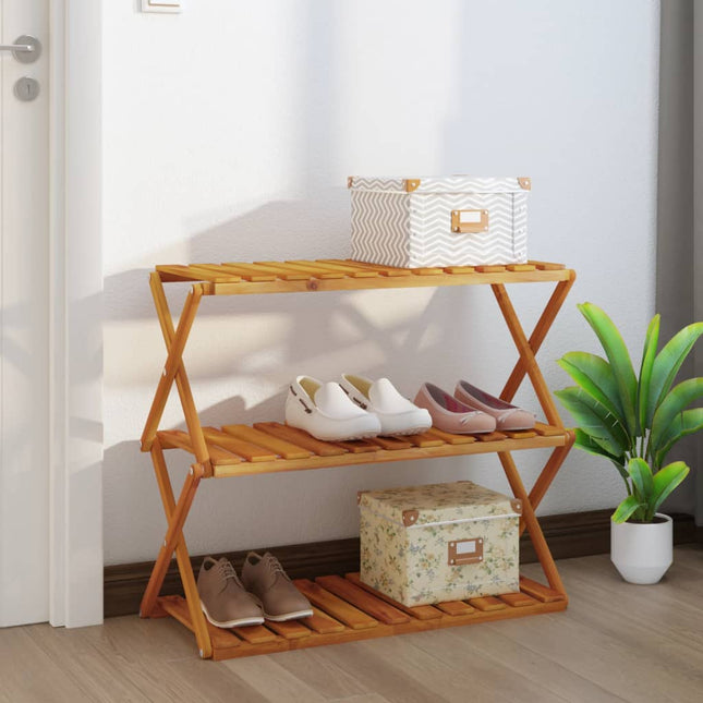 foldbar reol med 3 hylder 70x31x63 cm massivt akacietræ brun