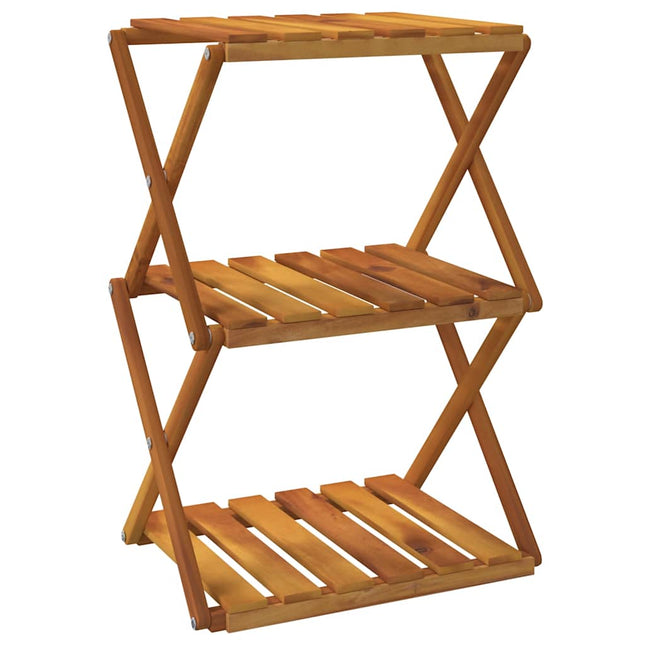 foldbar reol med 3 hylder 43x31x63 cm massivt akacietræ brun